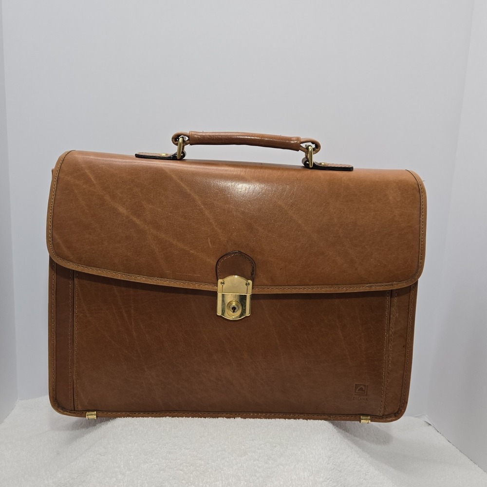 Vintage Dilana Men's Brown Genuine Leather Briefcase Attache Laptop Bag *READ*